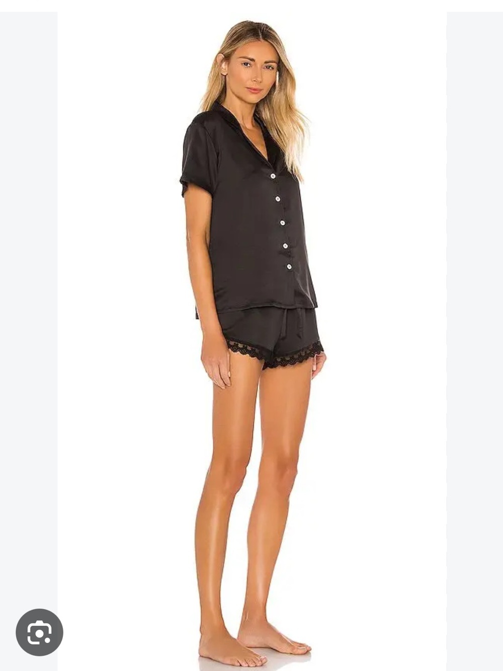 NWOT Flora Nikrooz Victoria Black Satin Pajama Set, Size M